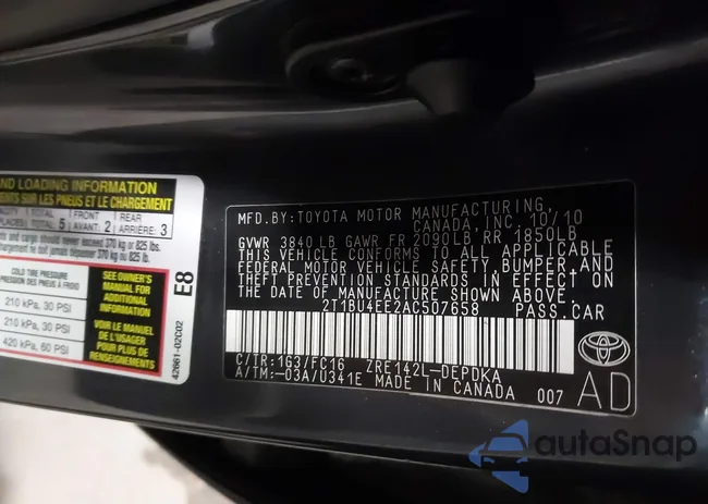 2T1BU4EE2AC507658: 43665470