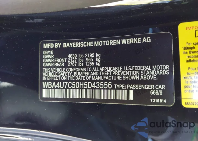 WBA4U7C50H5D43556: 43665509