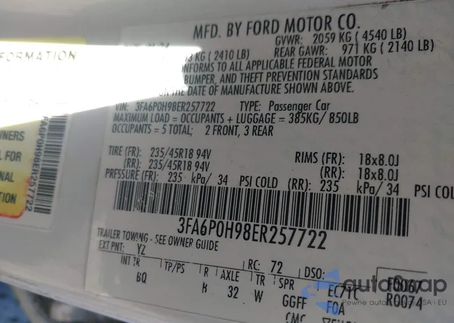 3FA6P0H98ER257722: 43665518