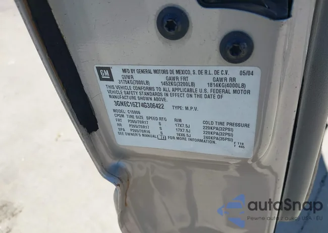 3GNEC16Z74G306422: 43665680