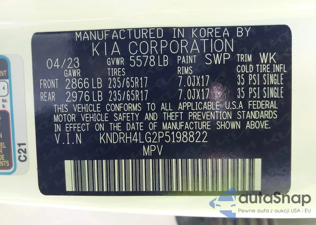 KNDRH4LG2P5198822: 43665748