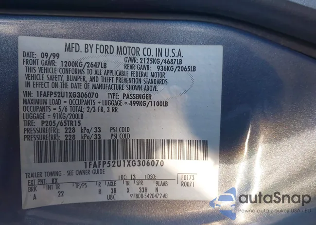 1FAFP52U1XG306070: 43664826