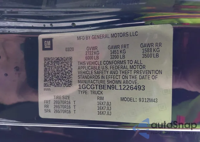 1GCGTBEN9L1226493: 43666230