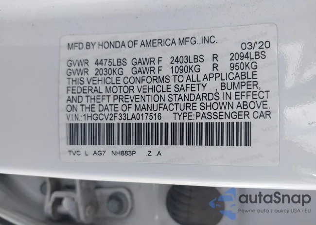 1HGCV2F33LA017516: 43665861