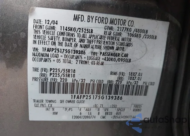 1FAFP25175G139386: 43665932