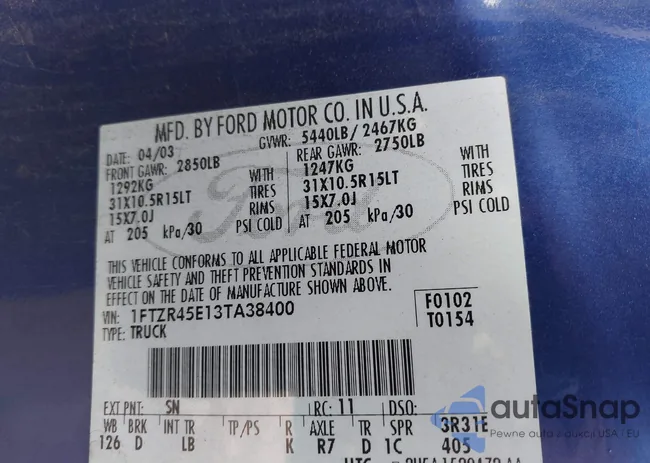 1FTZR45E13TA38400: 43667392