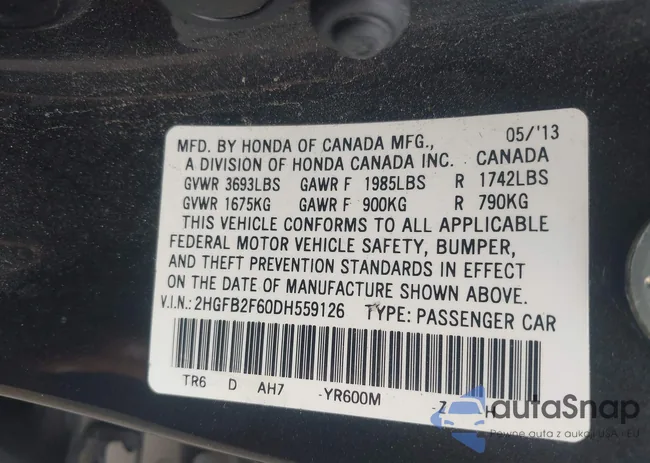 2HGFB2F60DH559126: 43667532