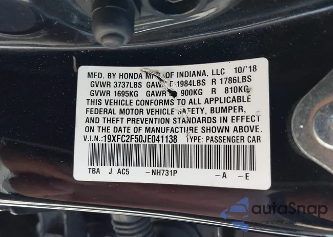 19XFC2F50JE041138: 43667535