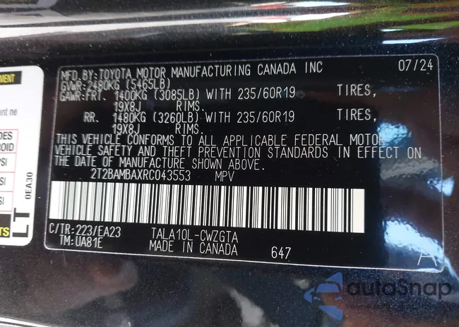 2T2BAMBAXRC043553: 43667679