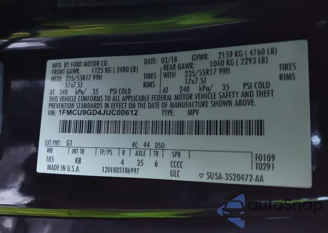 1FMCU9GD4JUC00612: 43666982