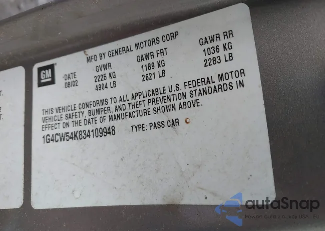 1G4CW54K834109948: 43667080