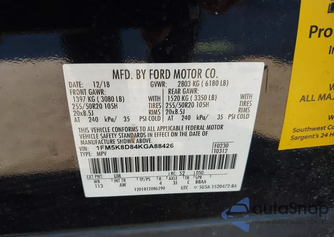 1FM5K8D84KGA88426: 43667997