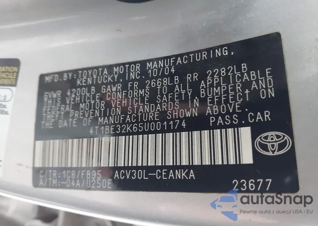 4T1BE32K65U001174: 43668063