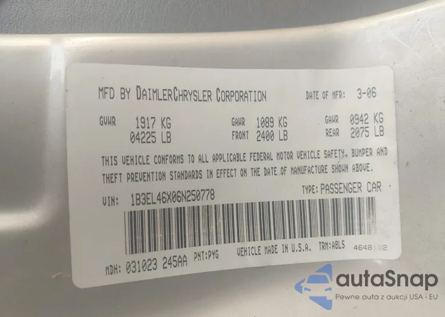 1B3EL46X06N250778: 43670181