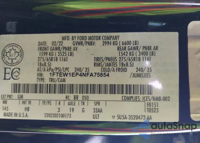 1FTEW1EP4NFA75854: 43670320