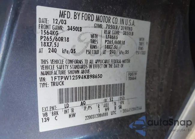 1FTPW12594KB98650: 43670516