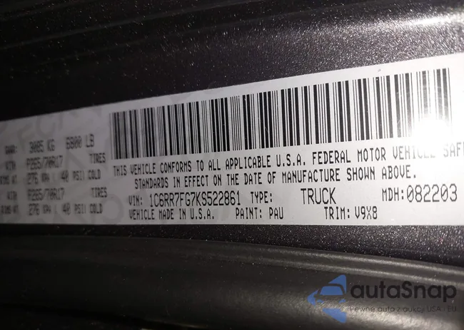 1C6RR7FG7KS522861: 43670584