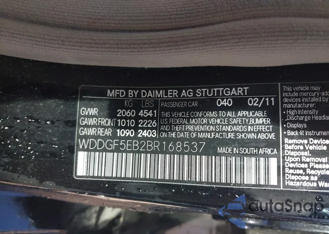 WDDGF5EB2BR168537: 43670685