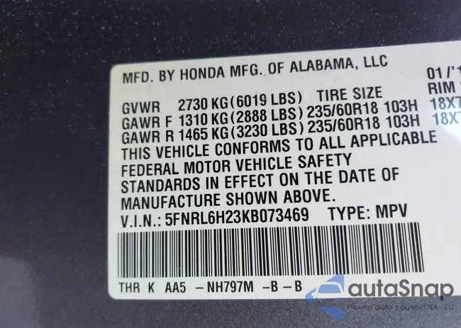 5FNRL6H23KB073469: 43669911