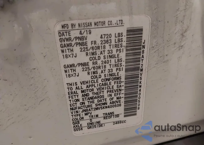 JN8AT2MV5KW400508: 43670014