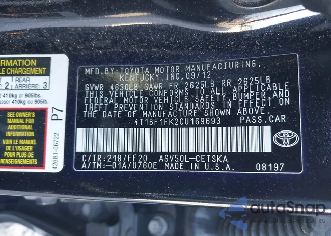 4T1BF1FK2CU169693: 43671188