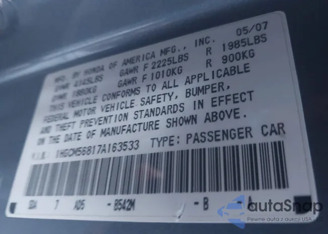 1HGCM56817A163533: 43671246