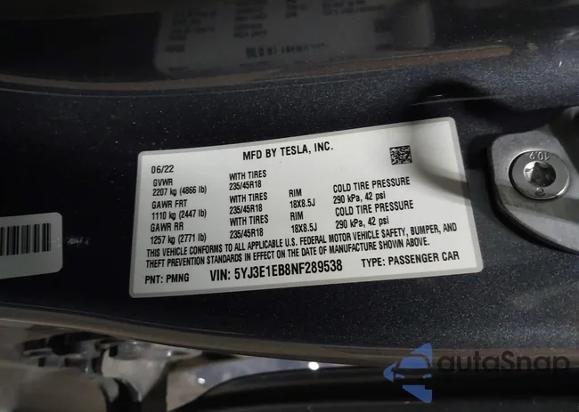 5YJ3E1EB8NF289538: 43671453