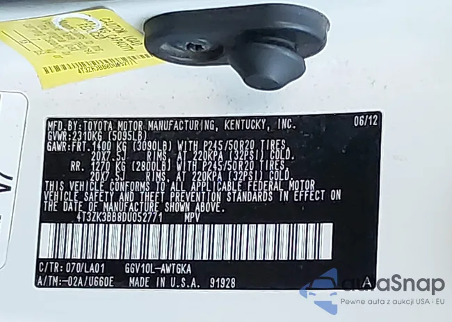 4T3ZK3BB8DU052771: 43671491