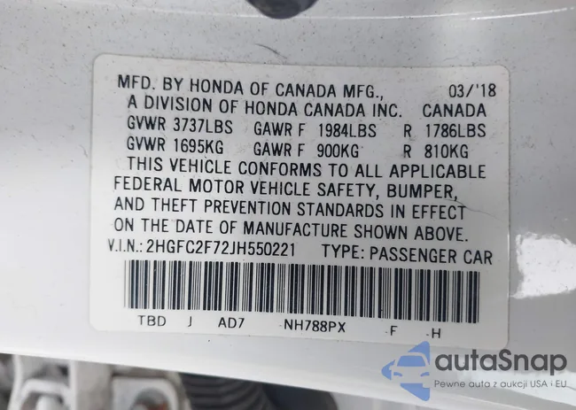 2HGFC2F72JH550221: 43671586