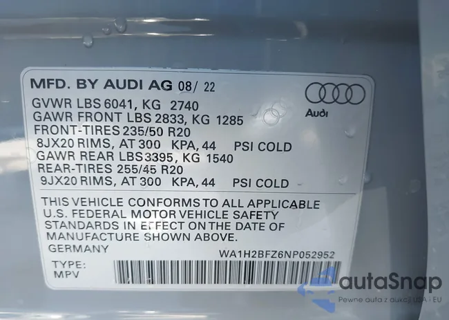 WA1H2BFZ6NP052952: 43671675