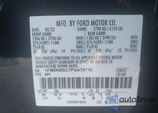 1FM5K8GC7PGA78710: 43671695