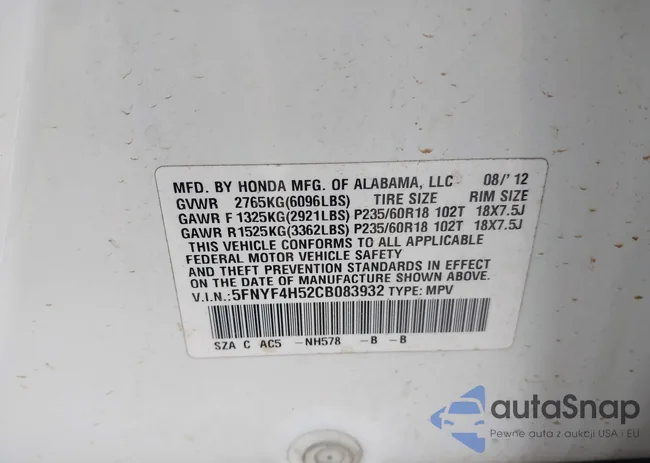 5FNYF4H52CB083932: 43671026