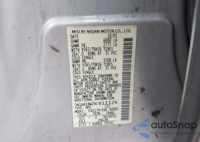 5N1AR18W26C611126: 43671053