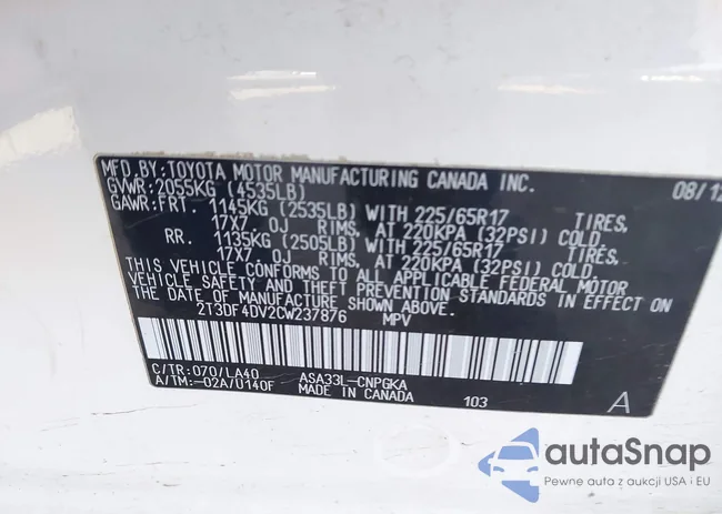 2T3DF4DV2CW237876: 43672584