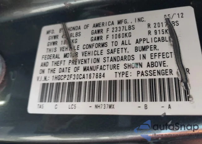 1HGCP2F30CA167884: 43672690