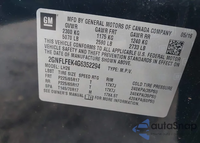 2GNFLFEK4G6352294: 43671905