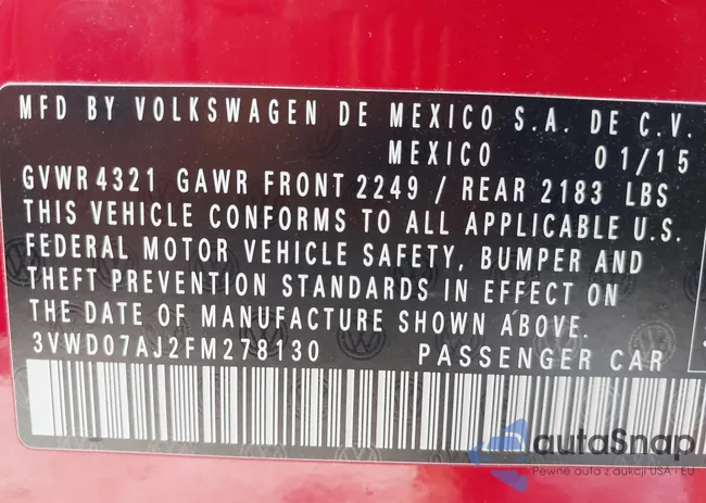 3VWD07AJ2FM278130: 43673179