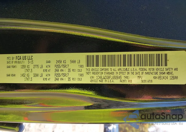 1C4BJWDG8FL692645: 43673232