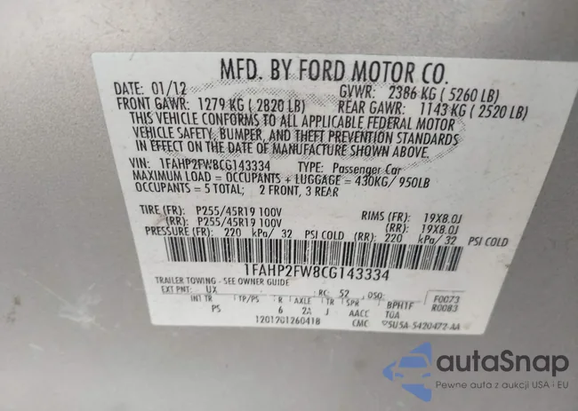 1FAHP2FW8CG143334: 43673339