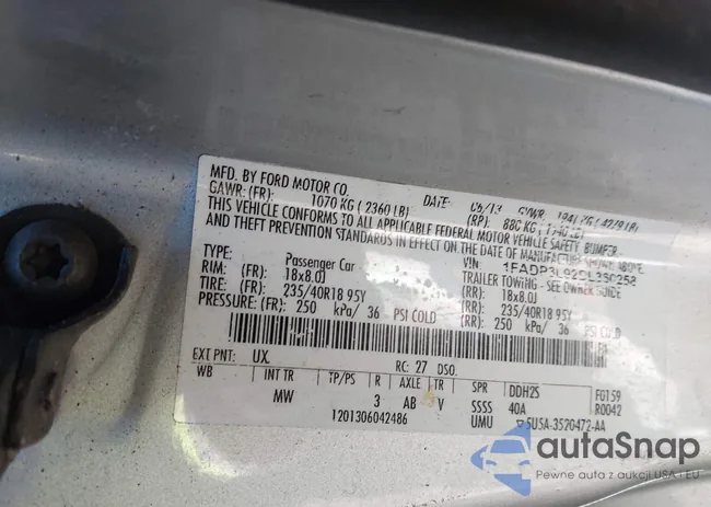 1FADP3L92DL360258: 43673523