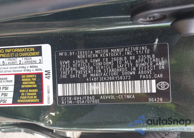 4T4BF3EK2BR158372: 43673662