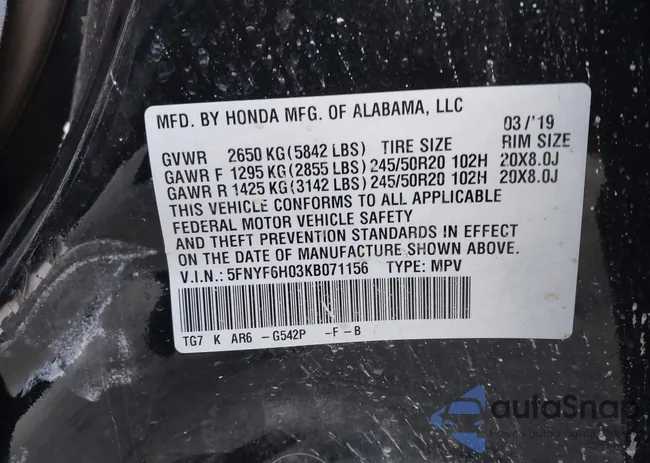 5FNYF6H03KB071156: 43673743