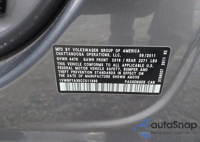 1VWBP7A35CC011985: 43672779