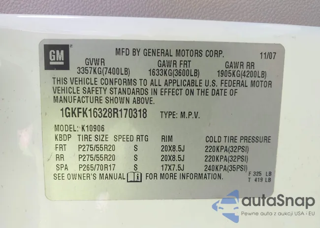 1GKFK16328R170318: 43672839