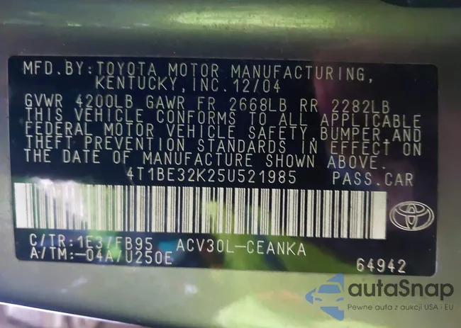 4T1BE32K25U521985: 43672945