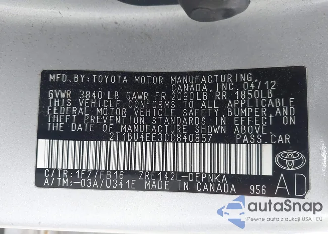 2T1BU4EE3CC840857: 43673088