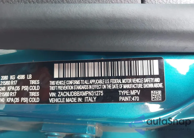 ZACNJDBBXMPN31275: 43674270