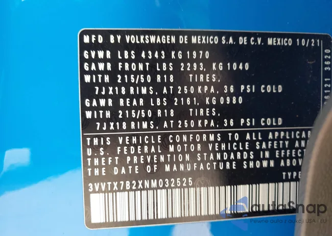 3VVTX7B2XNM032525: 43674347