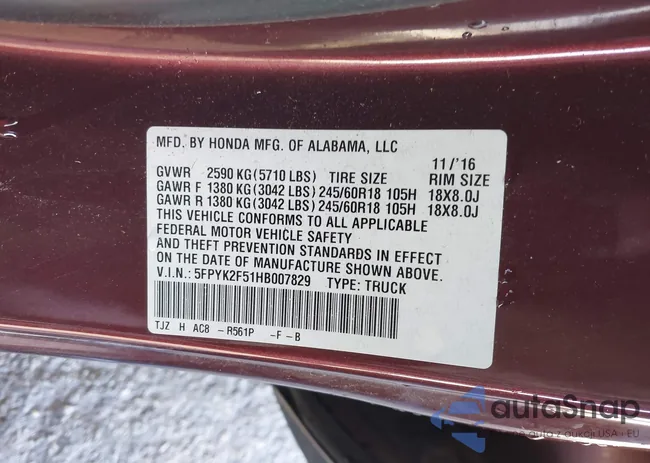 5FPYK2F51HB007829: 43674550