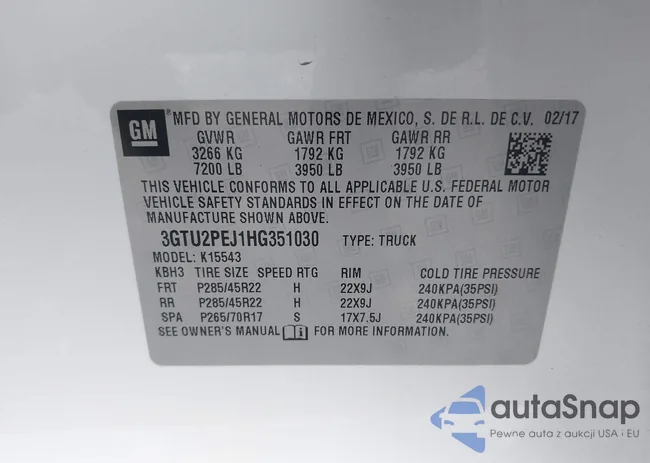 3GTU2PEJ1HG351030: 43674563